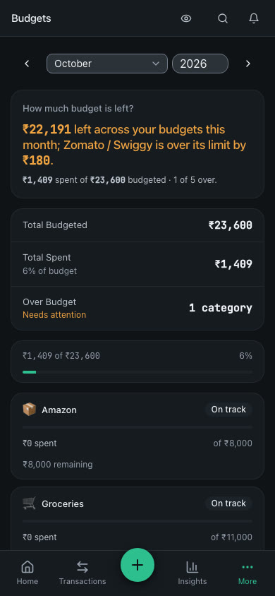 Budgets: what's left this month, and which one is over